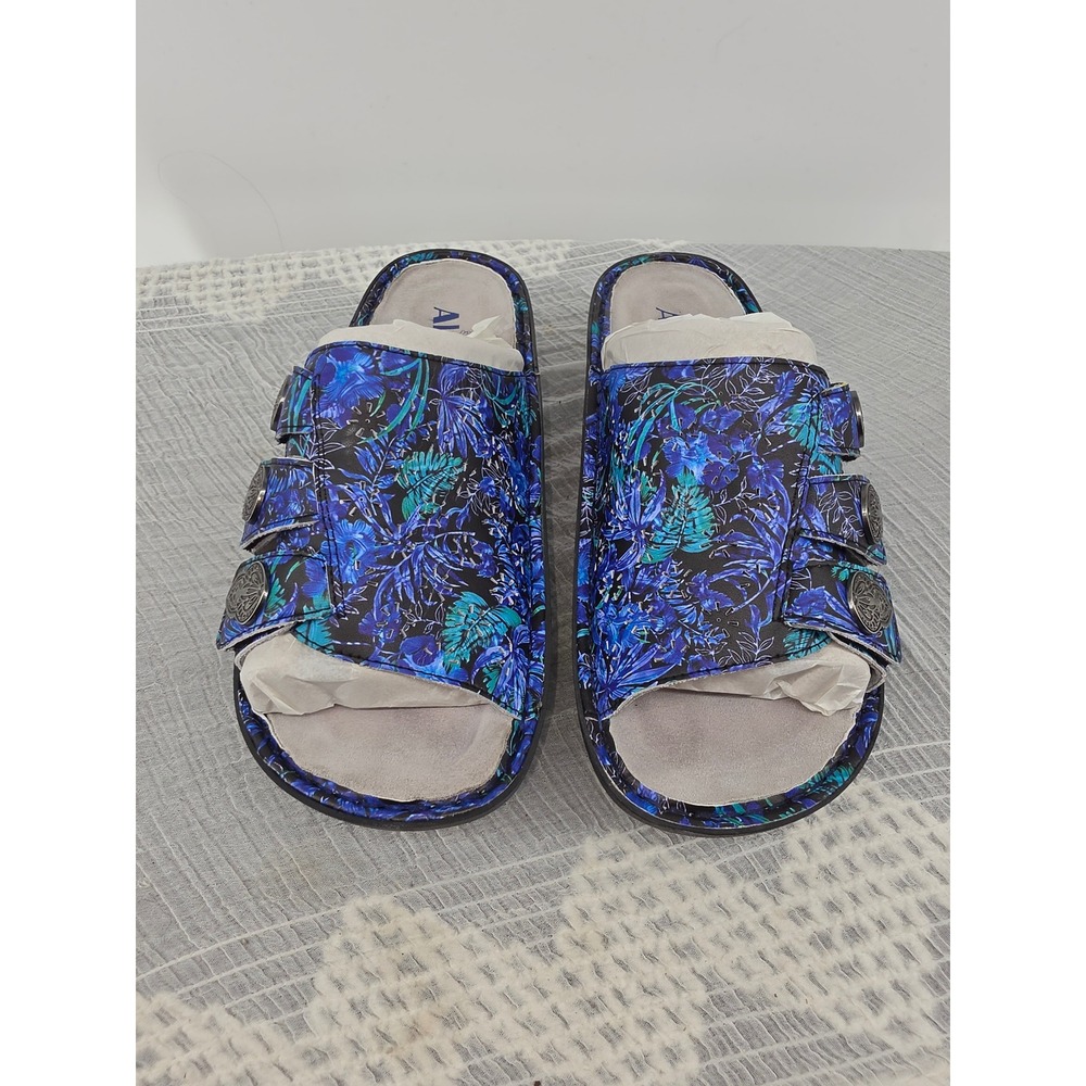 Alegria by PG Lite Women Blue Tropical Floral Slide Sandals JLE-6176XW 39